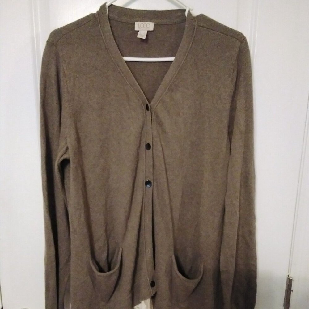 Logo Lori Goldstein Green Floral bottom dress shirt